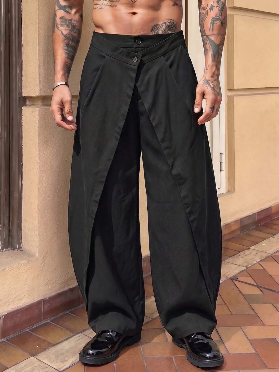 HIMLAND Pantalones largos de unicolor casuales y versátiles para uso diario de hombre - Negro - Ver 1