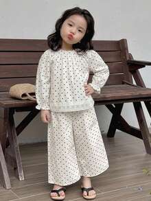 Dazy Kids 女童秋季圓領滿版印花長袖上衣＋長褲 梭織春夏兩件套 - 紅色 - 查看 5