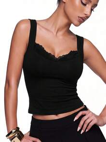 SHEIN ICON 纯色女士休闲无袖上衣，适合夏季穿着 - 黑色 - 查看 13