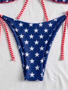 Swim Vcay New Spring/Summer Beach Pool Party Vacation Fashion Sexy Cute Polka Dot Print Ruffle Drawstring Thin Strap Bikini Two-Piece Swimsuit For Women - Multicolor - View 3