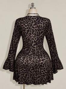 SHEIN ICON 女款大尺碼蕾絲拼接豹紋性感約會洋裝 - 棕色 - 查看 2