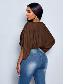 SOLERSUN Women's Summer Fashion Elegant Chic Daily Simple Ruched Blouse Social Festival Tops Casual Daily Wear Chic Y2K Loose Vest For Club Party Streetwear Night Going Out,Holidays Party Hen Do Wedding Bachelorette Bridal All Seasons,Vacation Daily Beach-Ready Travel - Brown - View 3
