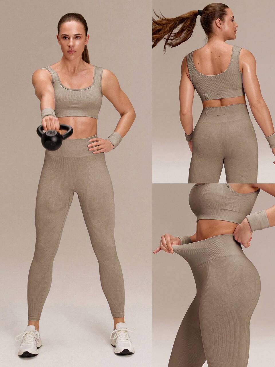 Ultrafine Soft Seamless Square Neckline Removable Cups Ribbed Underbust Sports Bra & 24" Scrunch Butt Lifting Leggings Set Running Workout Gym