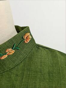 Flora Isola Flora Isola 女款夏季無袖刺繡綠色洋裝，立領刺繡V領修身通勤裙，適合日常、派對、辦公室夏季穿搭 - 綠色 - 查看 6