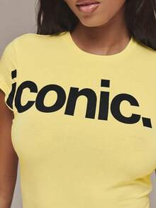 MUSERA 圖案印花「Iconic」修身圓領短袖T恤 春夏度假節慶日常穿搭可愛外出休閒Y2K風格 - 黃色 - 查看 6
