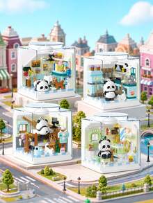 POKOJA LAND Cute Panda House Mini Landscape Building Blocks, Panda Living Room Kitchen Bedroom Bathroom DIY Bricks Set, Desktop Ornament, Perfect Holiday Gift - Multicolor - View 1