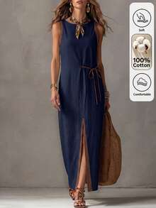SHEIN Damen Farbblock Split Design Lässig Alltag Sommer Maxikleid - marineblau - Übersicht 1