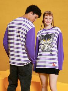 TOM & JERRY X SHEIN Unisex 1pc Striped Cartoon Printed T-Shirt - Multicolor - View 2