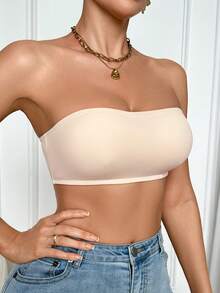 SHEIN Bra And Wireless Bra With Padding, Straight Band - Beige - View 8