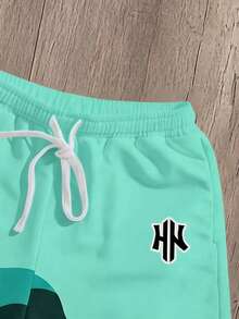 Manfinity Joysei Men's Printed Contrast Color Loose Drawstring Waist Shorts - Green - View 4