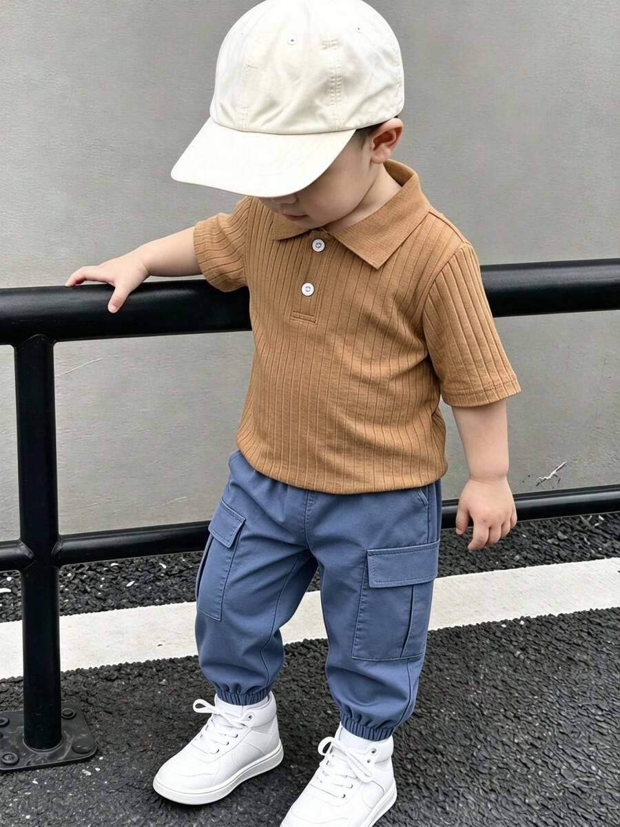 Souflis Souflis 男嬰羅紋 Polo 領 T 恤，適合夏季所有場合，百搭萬能的夏季最佳選擇 - 卡其色 - 查看 1