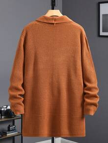 Manfinity Homme Cárdigan de manga larga con abertura frontal de punto acanalado de estilo grunge para hombre, color marrón otoño, estilo vintage - Marrón - Ver 2