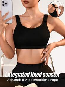 Easithlete Easithlete Women's High-Impact One-Piece Sports Bra With Adjustable Shoulder Straps And Back Hook Closure For Running Gym Workout Fitness Athleisure All Black - Black - View 1