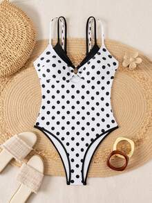 Swim Mod Baju Renang One-Piece Wanita Terbaru Musim Semi/Panas, Blok Warna Hitam dan Putih, Modis dan Seksi, Untuk Pantai, Liburan, dan Kencan - Hitam dan Putih - View 3
