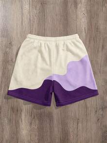 Manfinity Joysei Men's Colorblock Print Drawstring Waist Casual Shorts For Daily Wear And Vacation - Purple - View 2