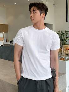 DAZY Hombres Camiseta algodón unicolor de manga raglán - Blanco - Ver 8
