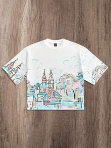 Manfinity Joysei Men's Casual Graffiti Print Loose Short T-Shirt, Spring - White - View 1