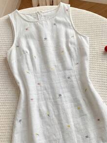 Comfortcana 女款休閒修身無袖迷你牛仔洋裝，藍色 - 白色 - 查看 7