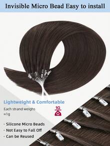 Micro Loop Human Hair Extensions Premium Virgin Remy Hair 2# Dark Brown Reusable Invisible Micro Link Bead Hair No Glue No Tape Design 50Pcs 14-22 Inch Anti Shedding Soft Texture Ideal For Full Head Makeover Holiday& Hairstyle For Girls & Women - S2 - View 6