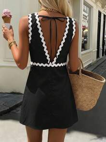 Vivid Eden Vestido versátil de moda para vacaciones con bordado y contraste de color para mujer - Negro - Ver 2