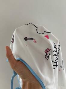 ZzzCrew HELLO KITTY AND FRIENDS | SHEIN 女款時尚可愛卡通印花細肩帶上衣與荷葉邊下擺短褲睡衣套裝 - 藍白色 - 查看 7