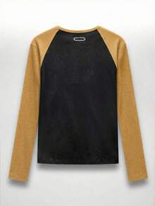 NEON BLANC Camiseta de manga larga con cuello redondo, estilo universitario, bloques de color, raglán, casual y de moda para hombre, primavera/otoño - Negro - Ver 2