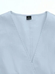 SHEIN Women's Pure Cotton Short Sleeve Top With Front Button Cross Deep V-Neck, Suitable For Spring/Summer Daily Wear, Elegant Party, Valentine's Day, Women's Casual Top, Women's Beach Vacation, Summer Holiday, Women's Commute, Summer Top, Women's Spring, Inner Layer Top Summer , Women's Elegant Top, Women's Work Top, Women's Office Wear, Social Top/Workplace Top, Women's Office - Baby Blue - View 7