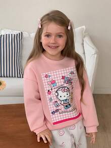 HELLO KITTY | DAZY Cute Round Neck KT Cat Pattern Thermal Lined Loose Long Sleeve Autumn/Winter Sweatshirt For Young Girls - Pink - View 6