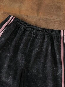 青少年女孩配色拼接深灰色休閒運動寬鬆運動褲 秋季連帽衫 返校季舒適寬鬆日常穿搭街頭風寬腿運動風 - 灰色 - 查看 5
