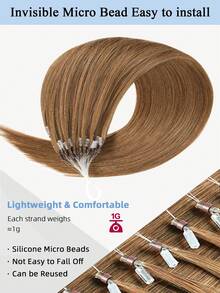 Micro Loop Human Hair Extensions Premium Virgin Remy Hair 6# Light Brown Reusable Invisible Micro Link Bead Hair No Glue No Tape Design 50Pcs 14-22 Inch Anti Shedding Soft Texture Ideal For Full Head Makeover Holiday& Hairstyle For Girls & Women - S6 - View 6