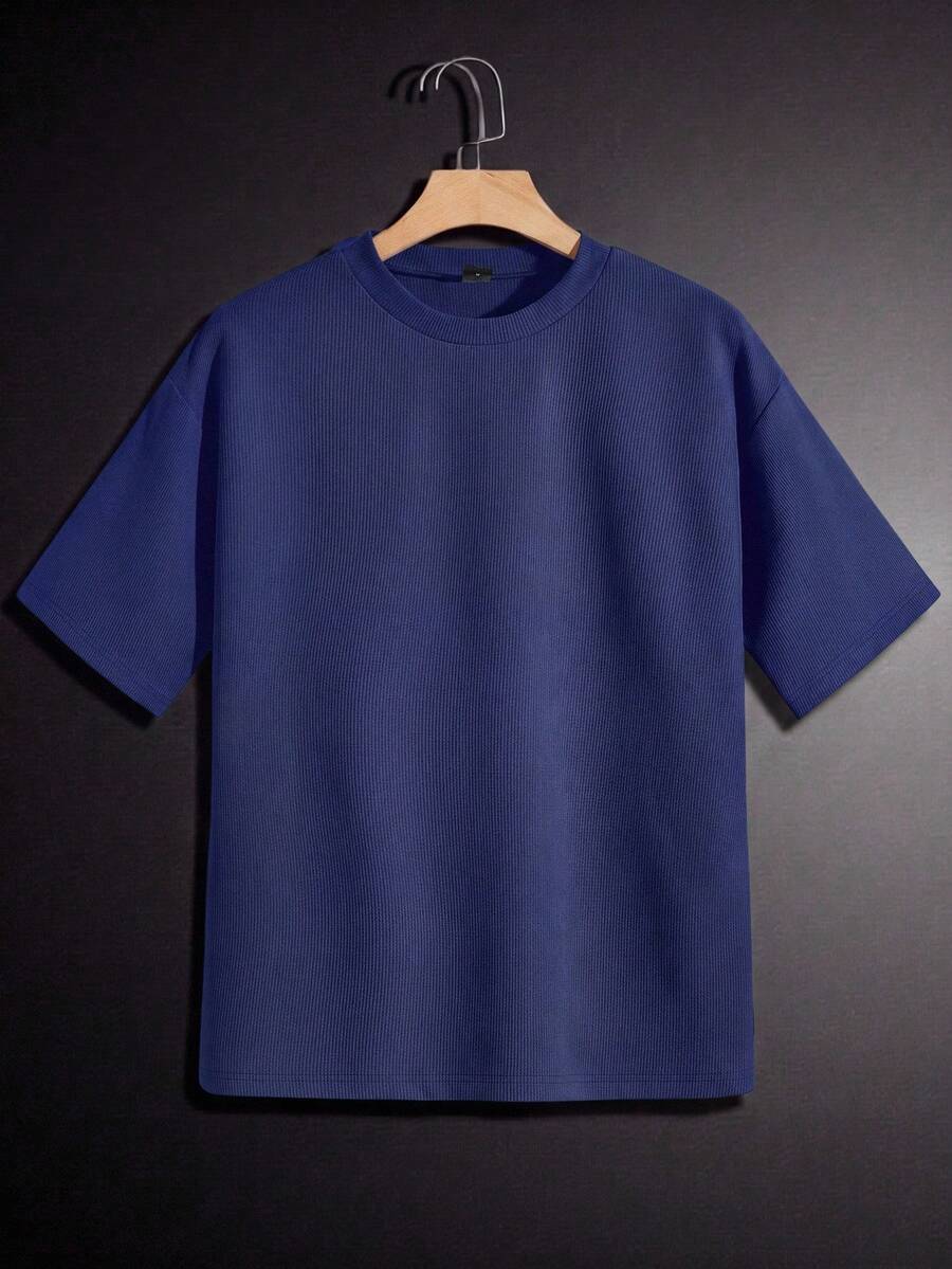 GENTILAND Loose Men Solid Drop Shoulder Tee - Dusty Blue - View 1
