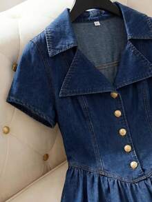 SHEIN MOD 女款百褶休閒日常穿著夏季牛仔洋裝 - 藍色 - 查看 2