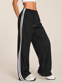 SHEIN BAE Women's Fashionable Sports Pants, Suitable For Fall - Black - View 3