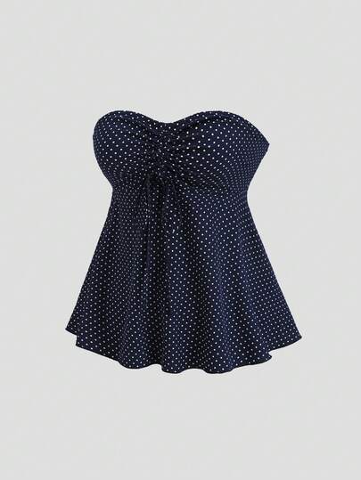 SHEIN Tall Herfstmode Nieuw Vintage Romantisch Polka Dot Strik Geplooide Parapluzoom Slankmakende Veelzijdige Dames Lange Top