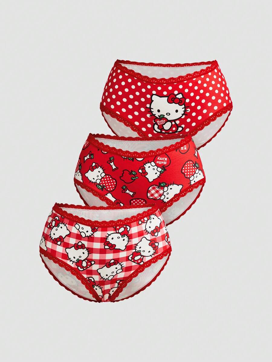 Chillnights HELLO KITTY AND FRIENDS | SHEIN سروال داخلي للبنات بتصميم فراولة حمراء محظوظة! 3 قطع احتفالية - متعدد الألوان - مشاهدة 1