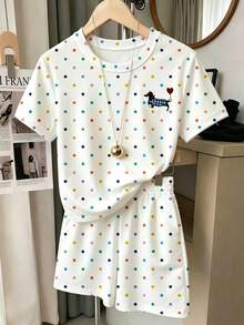 Souflis Souflis (1 Random Item From 3) Summer Fresh And Simple Girl's Brown Stripe Colorful Flower Pattern Printed Basic Short T Plus Shorts Set - Multicolor - View 5