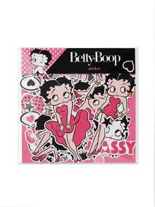 Betty Boop x SHEIN مجموعة ملصقات فتاة كرتونية عتيقة، مجموعة ملصقات مستوحاة من بيتي، ملصقات وردية وسوداء لأجهزة الكمبيوتر المحمولة وزجاجات المياه وألبومات الصور والحرف اليدوية - متعدد الألوان - مشاهدة 5