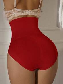 Nuvra 1 Peça Calcinha Modeladora de Cintura Alta Sem Costura com Abertura Frontal e Gancho para Controle e Elevação Abdominal - Vermelho - Visão 8