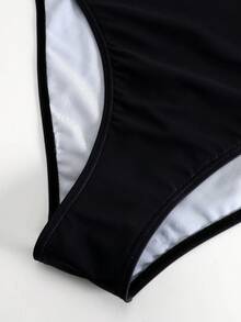Swim SXY طقم بيكيني شاطئ صيفي جديد للنساء من 3 قطع، يتضمن توب قطعة واحدة مع حمالات سباغيتي من حبل مضفر بتدرج لوني، وتنورة شاطئ برباط جانبي - الأسود - مشاهدة 5