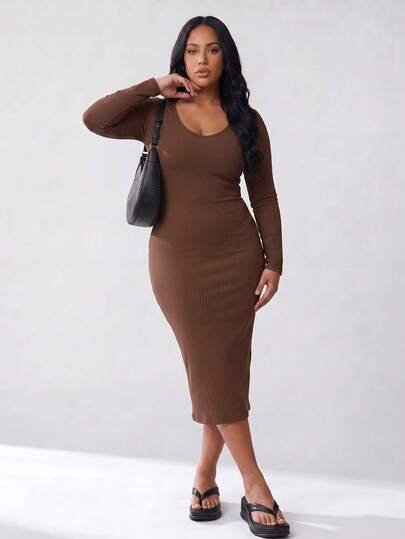 Solavibe Plus Size Women Solid Color Casual Minimalist Party & Travel Dress