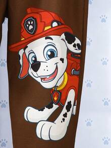 SHEIN | PAW Patrol 男童秋季咖啡色米色拼接卡通狗印花長袖連帽衛衣套裝 休閒寬鬆彈性腰羅紋袖口上衣 - 棕色 - 查看 4