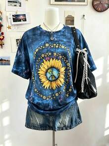 Lalippa Kaos Kasual Wanita Lengan Pendek Leher Bulat dengan Motif Huruf - MultiWarna - View 4