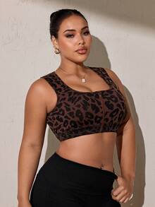 SHEIN Rhythm Era Women's Plus Size Leopard Print Casual Daily Gym Gym Sports Sports Bra Gym Sports Chocolate Brown Summer Gym Sports - Brown - View 7