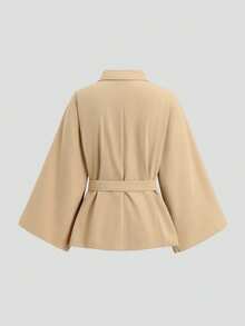 SHEIN Unity 女款 Sweetro 優雅法式通勤辦公披肩式風衣 米色 秋季 - 卡其色 - 查看 2