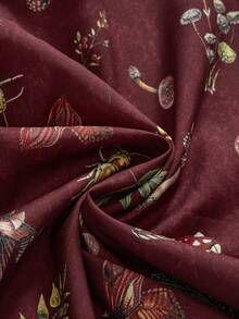 ROMWE Fairycore Summer Vacation Mushroom Moth Plant All-Over Print Halter Backless Mini Dress - Burgundy - View 4