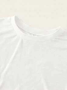 SHEIN BASICS 大尺碼女款純色圓領短袖短版背心上衣，白色，適合約會之夜、正式場合、度假、晚宴，夏季性感休閒風 - 白色 - 查看 4