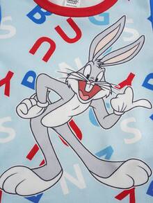 LOONEY TUNES X SHEIN 男嬰長袖上衣與長褲貼身居家服套裝 - 淺藍色 - 查看 4