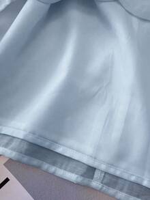 Franclia 女士优雅简约纯色褶皱领彩色纽扣装饰无袖背心 - 藍色 - 查看 7