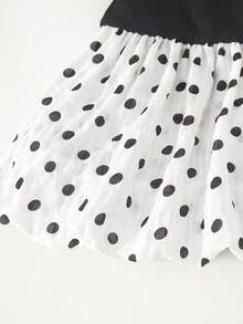 SHEIN PariChic Women's Polka Dot Patchwork Pleated Casual Versatile Daily Wear Top - Black and White - View 5