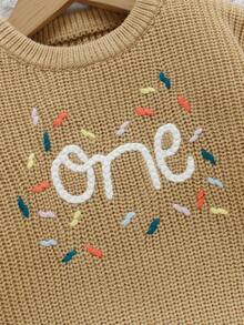Souflis Souflis 嬰兒芥末黃刺繡套頭毛衣，圓領長袖簡約可愛風，適合秋季生日與洗禮 - 卡其色 - 查看 7